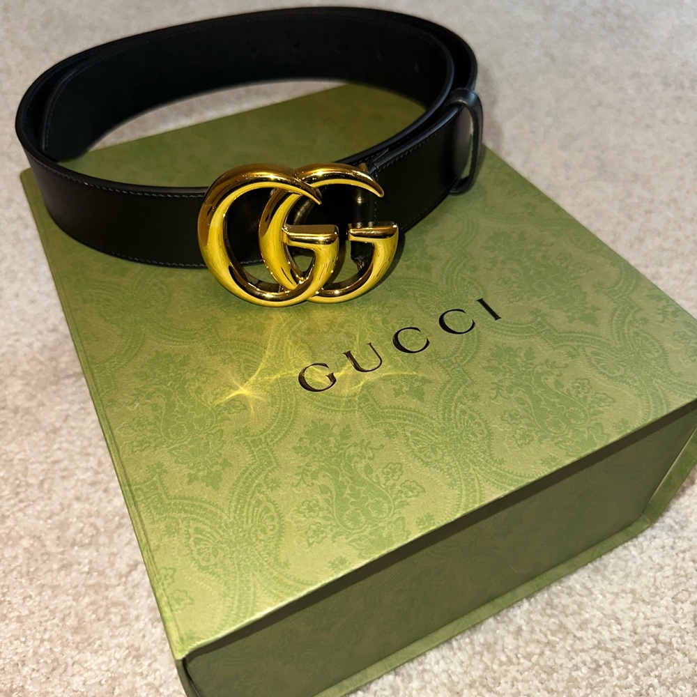 GG Marmont leather belt with shiny buckle